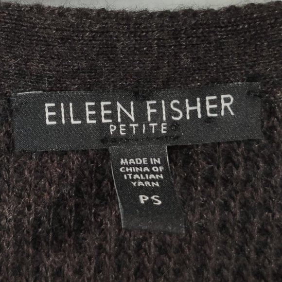 Eileen Fisher Wool Cashmere 3/4 Sleeve Cardigan Sweater Brown Size Small Petite - Picture 4 of 5